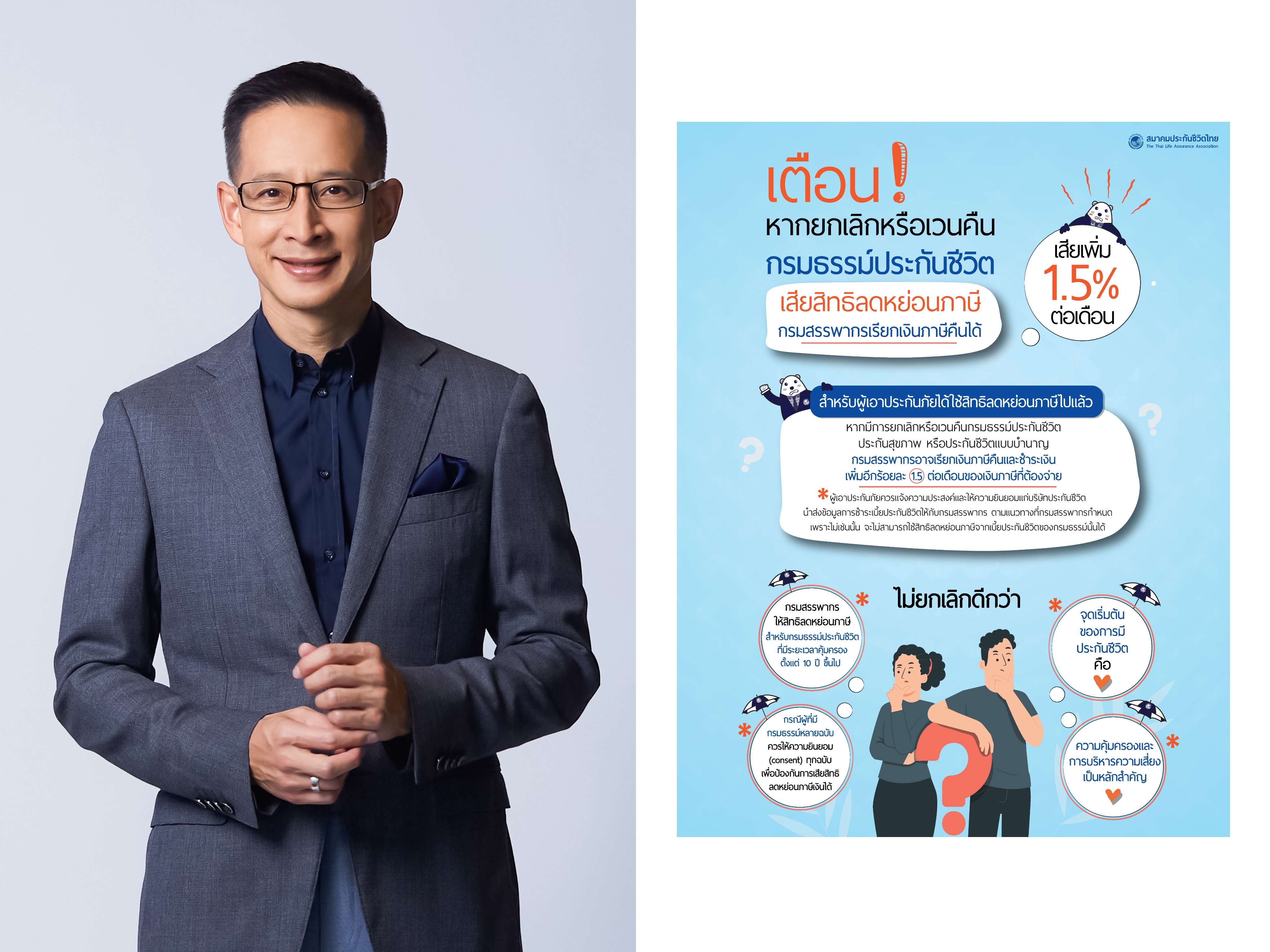 สมาคมประกันชีวิตไทยเตือนหากยกเลิกประกันชีวิตก่อนเกณฑ์ที่กรมสรรพากรกำหนดอาจเสียสิทธิลดหย่อนภาษี
