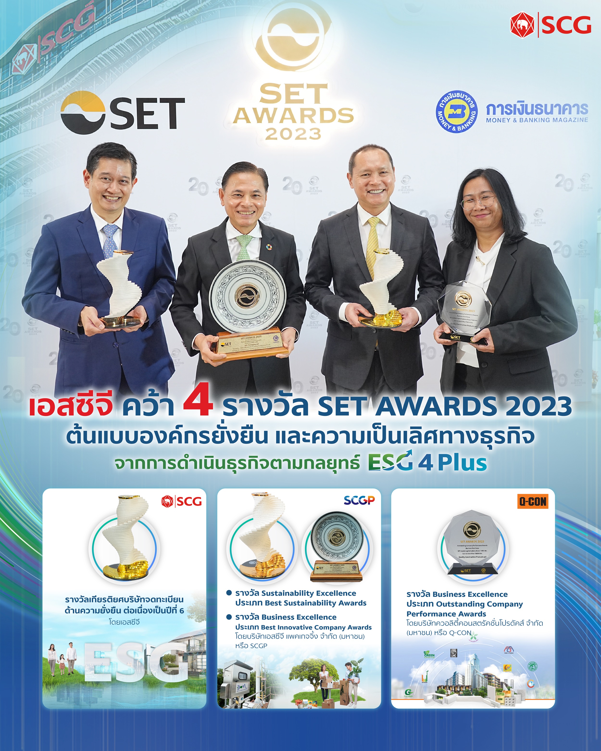 เอสซีจี คว้า 4 รางวัล SET  2023 ต้นแบบองค์กรยั่งยืน และความเป็นเลิศทางธุรกิจ