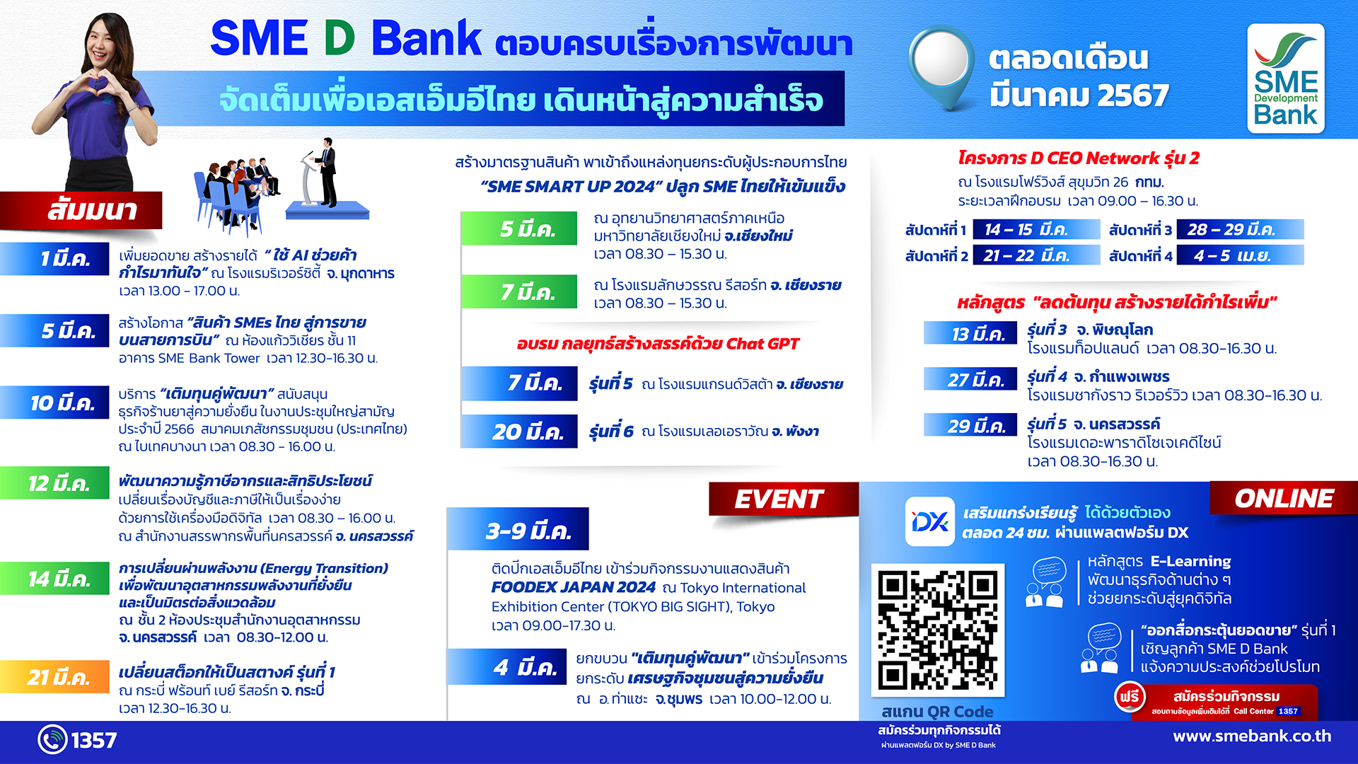 SME D Bank จัดเต็มด้านพัฒนาเพื่อเอสเอ็มอีไทย ตลอดเดือนมีนาคม ยกทัพโปรแกรมเสริมแกร่ง พาถึงแหล่งทุน สร้างโอกาสธุรกิจ เติบโตยั่งยืน  