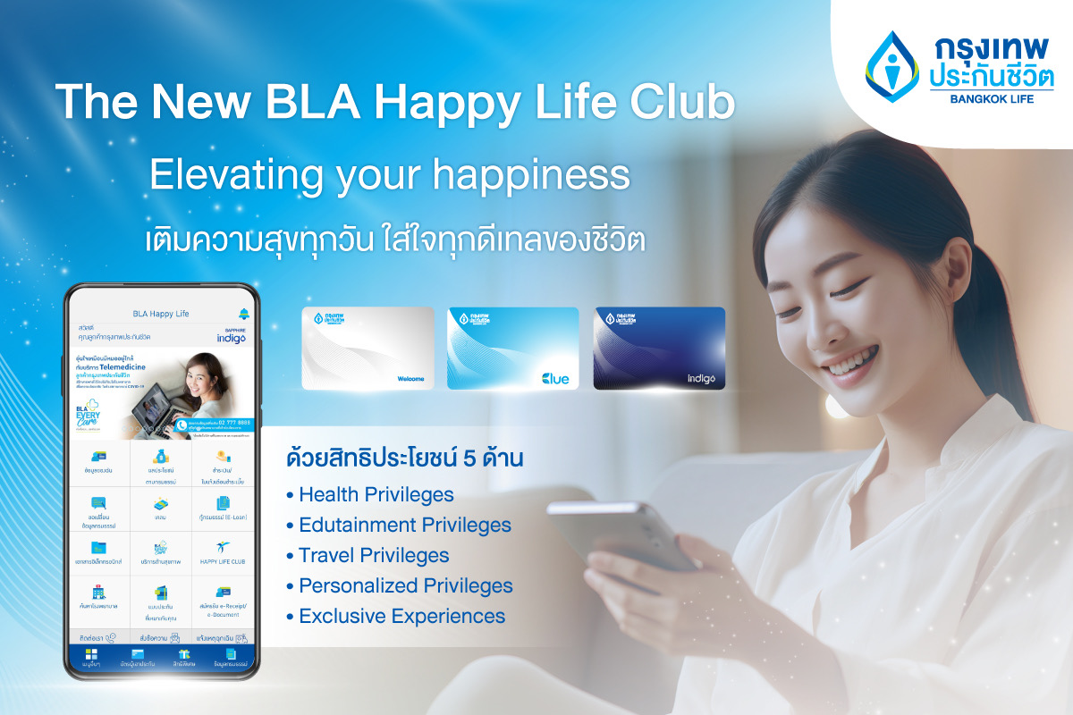กรุงเทพประกันชีวิต ใส่ใจพัฒนาสิทธิประโยชน์ใหม่ 5 ด้านยกระดับความสุขทั้งไลฟ์สไตล์ และ สุขภาพผ่านบีแอลเอ แฮปปี้ไลฟ์ คลับ