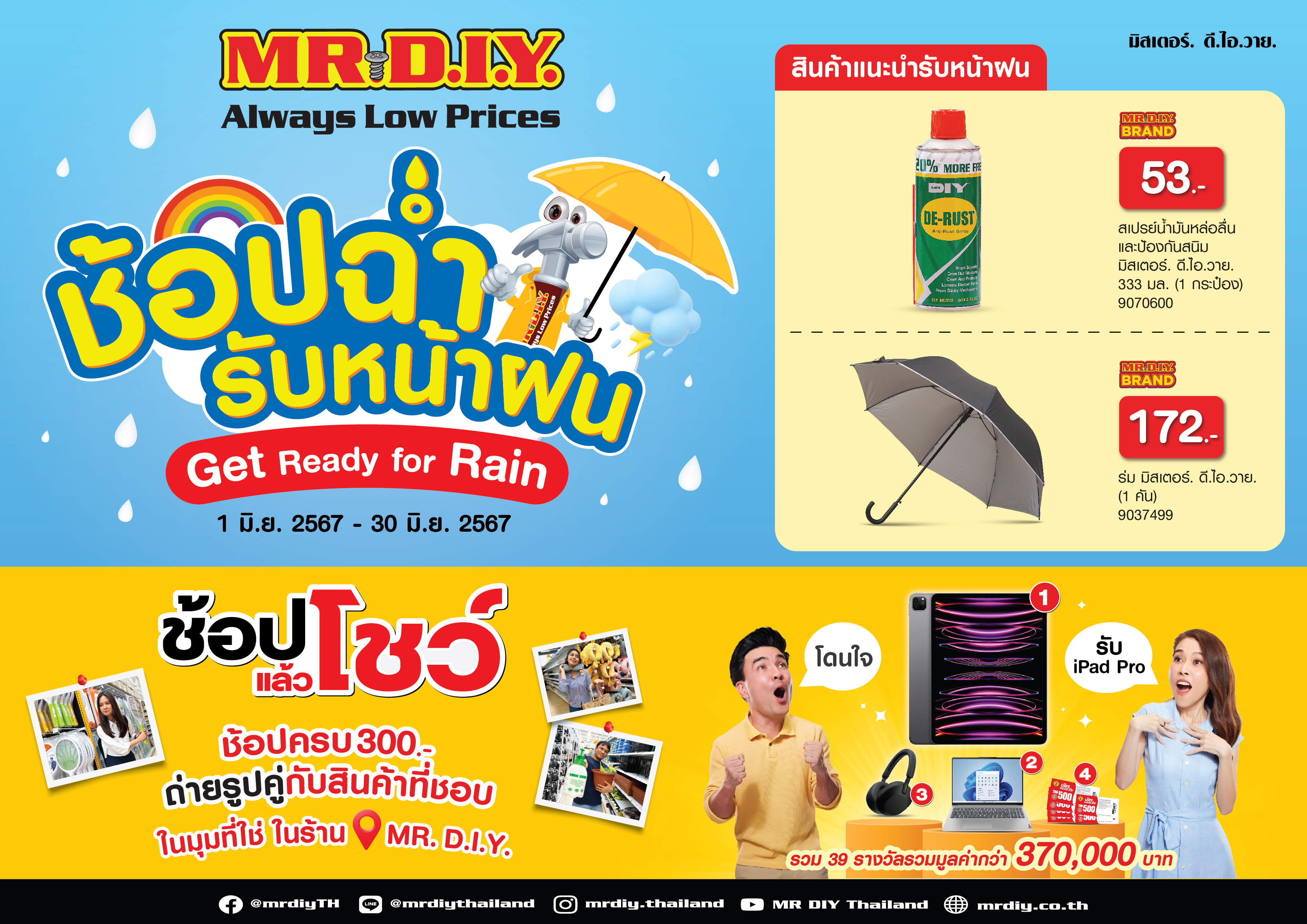 มิสเตอร์. ดี.ไอ.วาย. ชวนเตรียมบ้านพร้อมรับหน้าฝนกับโปรโมชัน“ช้อปฉ่ำรับหน้าฝน Get Ready For Rain” ตลอดเดือนมิถุนายน 2567