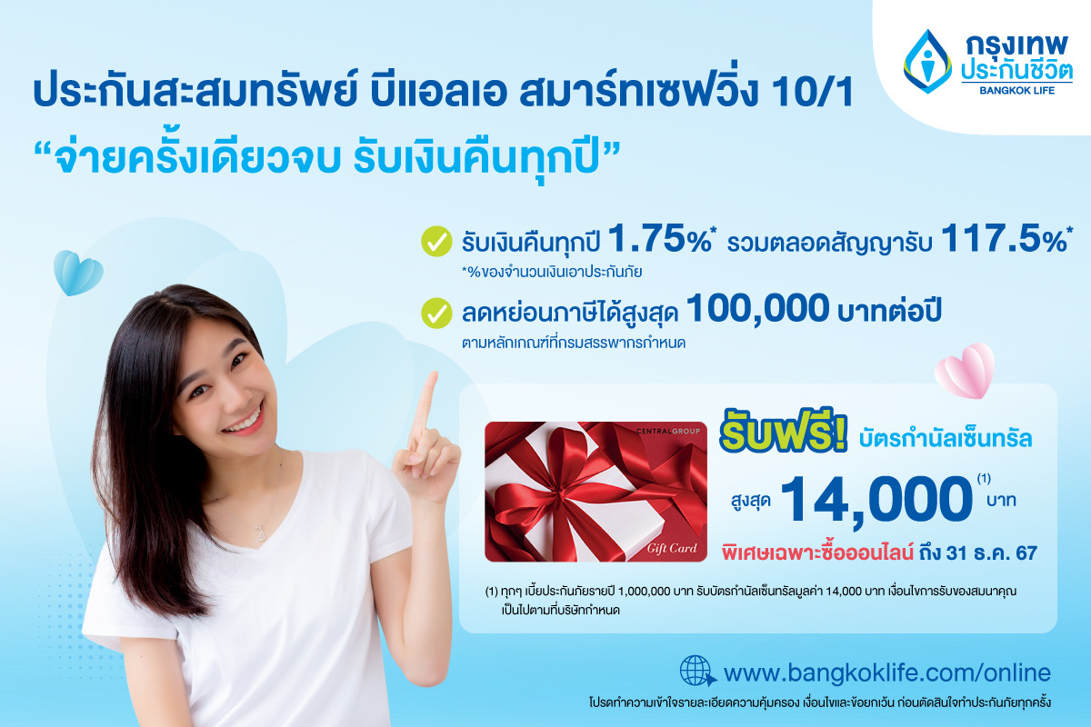 ส่อง “แบบประกันสะสมทรัพย์ออนไลน์” จากกรุงเทพประกันชีวิตสร้างเงินก้อนพร้อมใช้ในอนาคต พร้อมลดหย่อนภาษี 2567