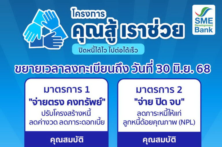 SME D Bank ดูแลเอสเอ็มอีไทยใกล้ชิด หนุนร่วมโครงการ “คุณสู้ เราช่วย” เพื่อแก้ปัญหาหนี้กว่า 17,200 ราย เผยข่าวดี ขยายระยะเวลาลงทะเบียนถึง 30 มิ.ย. 68 นี้