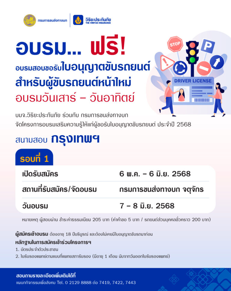 วิริยะประกันภัย เปิดรับสมัคร “อบรมใบขับขี่รุ่นที่ 379” พร้อมสอบ–รับใบอนุญาตทันที!