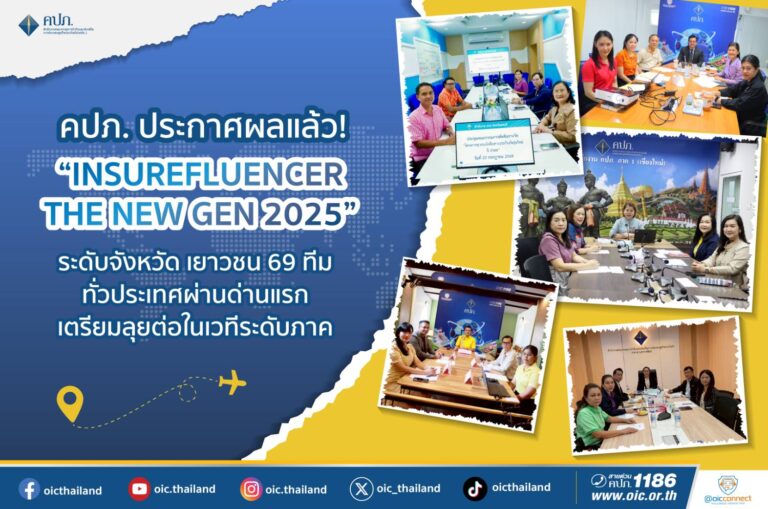 คปภ. ประกาศผลแล้ว! “Insurefluencer the new GEN 2025” ระดับจังหวัด เยาวชน 69 ทีมทั่วประเทศผ่านด่านแรก เตรียมลุยต่อในเวทีระดับภาค !