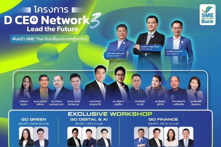 SME D Bank จัดยิ่งใหญ่ ‘โครงการ D CEO Network รุ่นที่ 3’เปิดรับผู้บริหาร-ทายาทเอสเอ็มอี เข้าถึงบริการ ‘พัฒนาคู่เติมทุน’ ติดปีกโตก้าวกระโดด