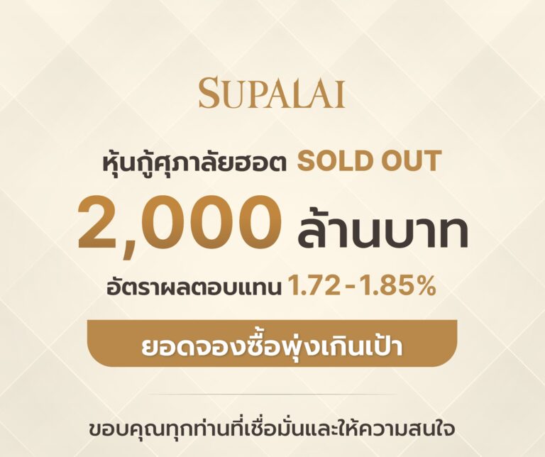 ศุภาลัยฟีเวอร์! หุ้นกู้ 2,000 ล้านบาท SOLD OUT ผู้ลงทุนสถาบันให้ความสนใจคับคั่ง