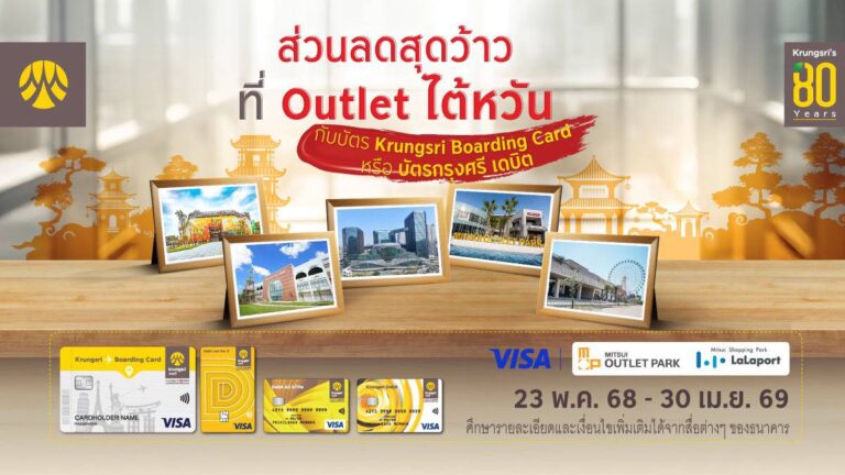 รับส่วนลดเอาท์เล็ทที่ไต้หวัน กับบัตร Krungsri Boarding Card หรือบัตรกรุงศรี เดบิต