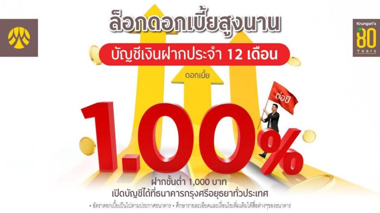 บัญชีเงินฝากประจำ 12 เดือนจากกรุงศรี ทางเลือกเก็บเงินอย่างปลอดภัย ล็อกดอกเบี้ยสูงนาน
