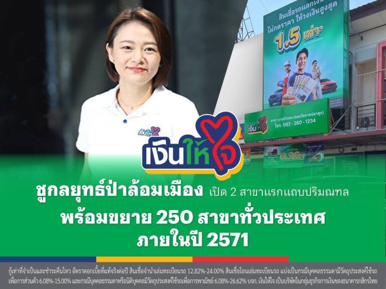“เงินให้ใจ” ชูกลยุทธ์ป่าล้อมเมือง เปิด 2 สาขาแรกแถบปริมณฑล พร้อมขยาย 250 สาขาทั่วประเทศภายในปี 2571