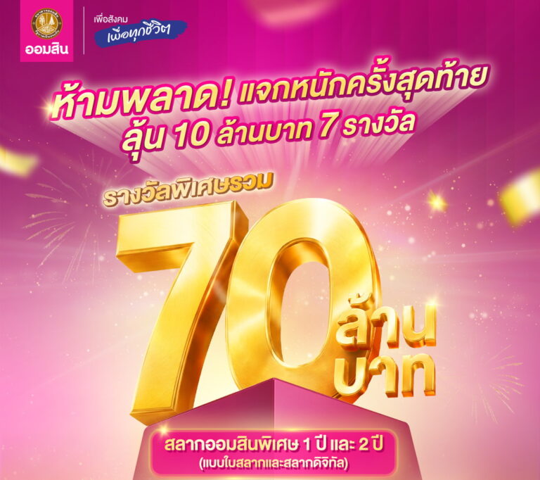 ออมสิน ปิดท้ายแคมเปญ ฉลอง 113 ปี ลุ้นสลากออมสินรางวัลใหญ่รวมอีก 70 ล้านบาท ซื้อได้ถึง 15 ก.ค. นี้ ทั้งที่สาขาและแอป MyMo