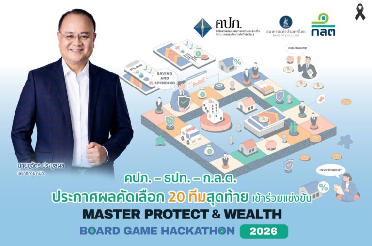 คปภ.–ธปท.–ก.ล.ต. ประกาศผลคัดเลือก 20 ทีมสุดท้าย เข้าร่วมแข่งขัน Master Protect & Wealth Board Game Hackathon 2026