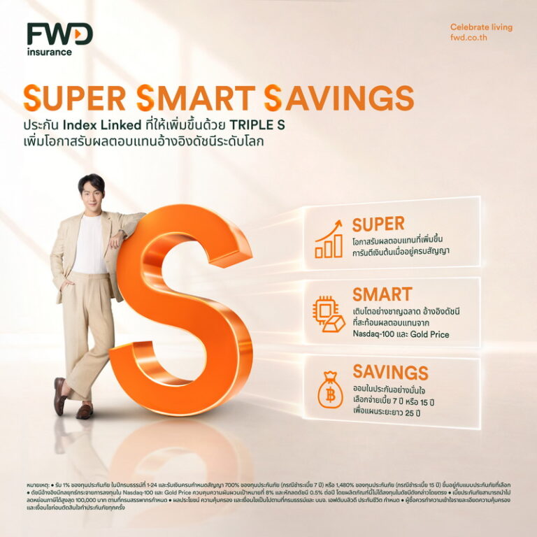 FWD เปิดตัว “SUPER SMART SAVINGS (Index Linked)” เปิดโอกาสรับผลตอบแทน เชื่อมโยง Nasdaq-100 และ ราคาทองคำผ่านดัชนีชั้นนำระดับโลก