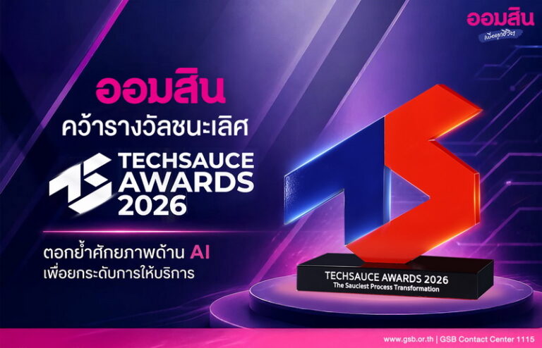 ออมสิน คว้ารางวัลชนะเลิศ Techsauce Awards 2026 ตอกย้ำศักยภาพด้าน AI เพื่อยกระดับการให้บริการ